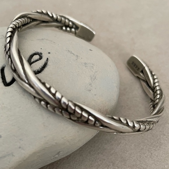 MEN’S Solid Braided Adjustable 925 Sterling Silver Cuff Bracelet - Picture 12 of 14